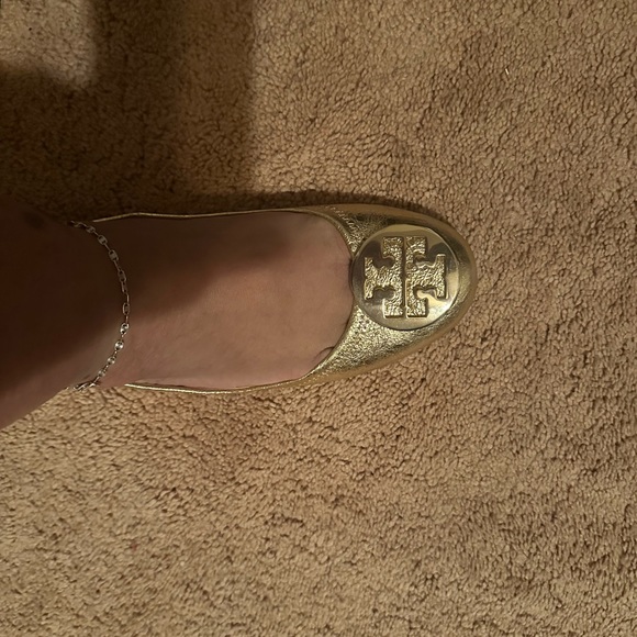 Tory Burch Reva leather ballet flats gold with gold metallic logo - Picture 8 of 8